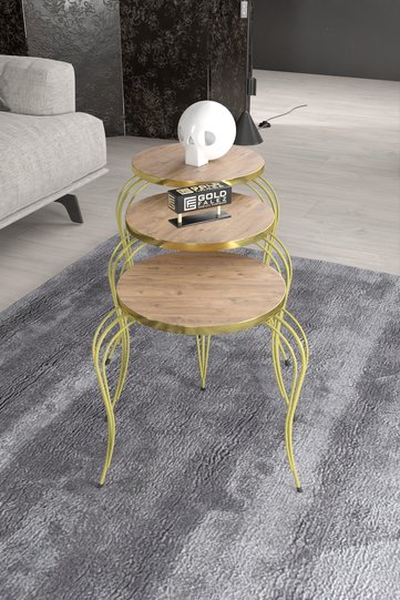Lukens Gold 3-Piece Round Nesting Table Set - Atlantic Pine