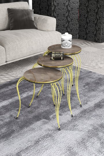 Lukens Gold 3-Piece Round Nesting Table Set - Two-Tone Gordion