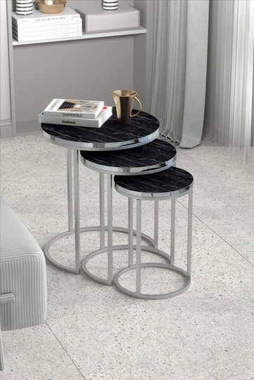 C 3-Piece Round Nesting Table Set - Silver Bendir