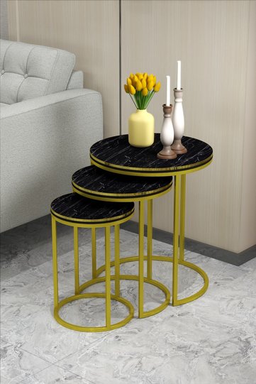 C 3-Piece Round Nesting Table Set - Bendir Two-Tone