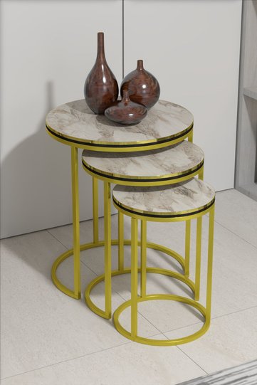 C 3-Piece Round Nesting Table Set - Marble Effect