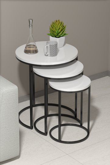 C 3-Piece Round Nesting Table Set - White
