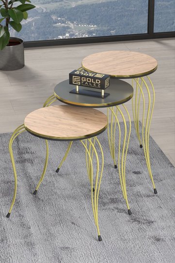 Lukens Gold 3-Piece Round Nesting Table Set - Two-Tone Anthracite Walnut