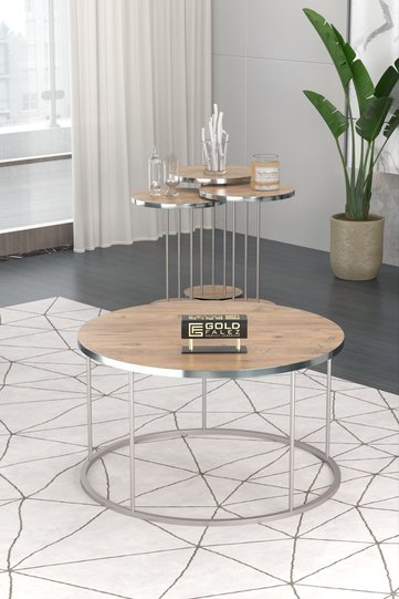 Terra Gold Round Coffee & Nesting Table Set - Silver Walnut