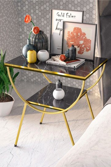 Gold Metal Leg Side Table Bedside Table Melamine-faced chipboard Bendir Black