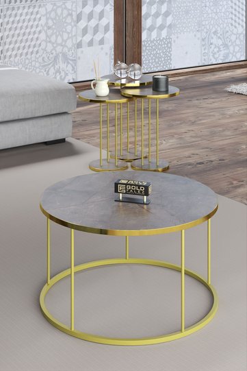 Terra Gold Round Coffee & Nesting Table Set - Gordion