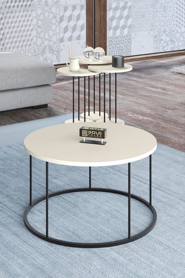 Terra Round Coffee & Nesting Table Set Black Metal Legs - Plain Cream