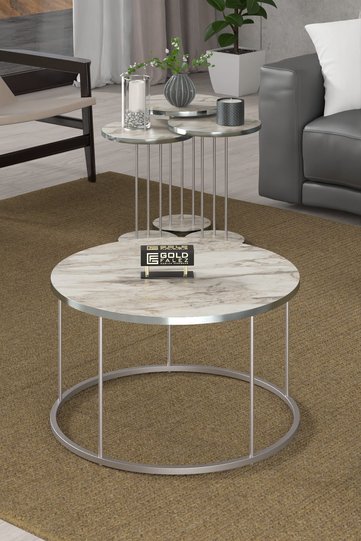 Terra Gold Round Coffee & Nesting Table Set - Silver Efes