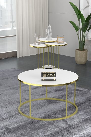 Terra Gold Round Coffee & Nesting Table Set - Gold White