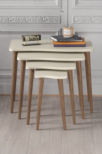 Turned Leg 4-Piece Square Nesting Table Set - Cream