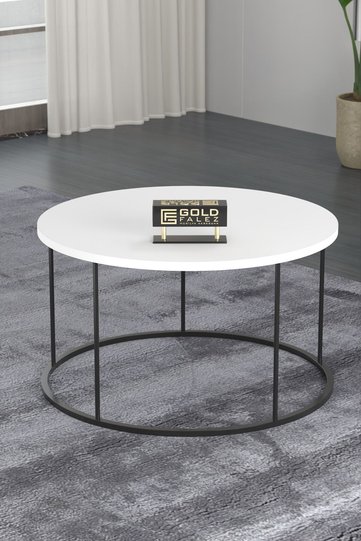 Terra Round Coffee Table Black Metal Legs - White