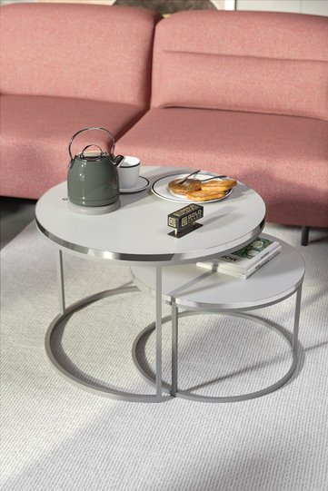 Special 2-Piece Round Coffee Table Set - White