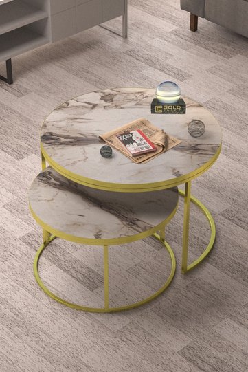 Special 2-Piece Round Coffee Table Set - Gold White