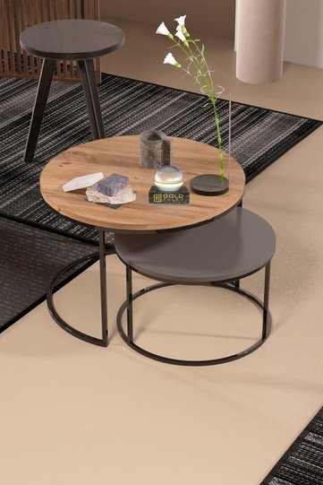Special 2-Piece Round Coffee Table Set - Walnut-Anthracite Grey