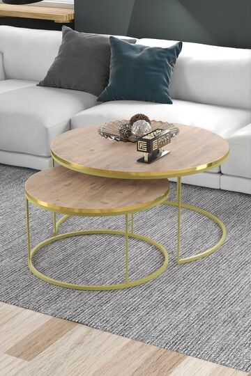 Special 2-Piece Round Coffee Table Set - Pine Gold