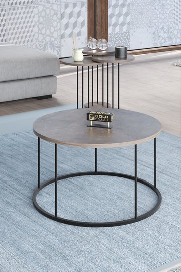 Terra Round Coffee & Nesting Table Set Black Metal Legs - Plain Gordion