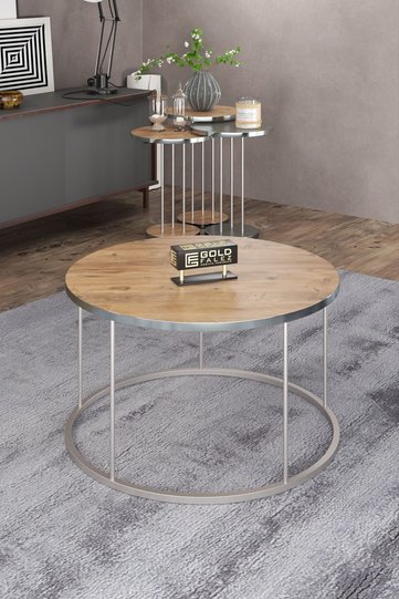 Terra Gold Round Coffee & Nesting Table Set - Silver Walnut Anthracite