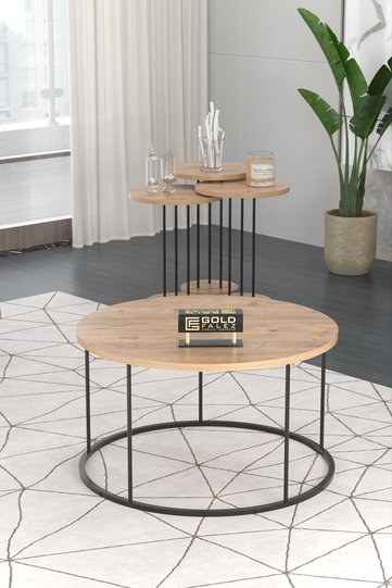 Terra Round Coffee & Nesting Table Set Black Metal Legs - Walnut Atlantic