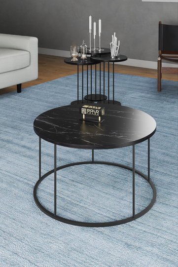 Terra Round Coffee & Nesting Table Set Black Metal Legs - Bendir