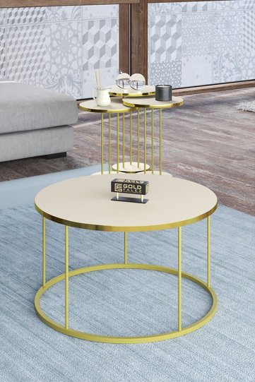 Terra Gold Round Coffee & Nesting Table Set - Gold Cream