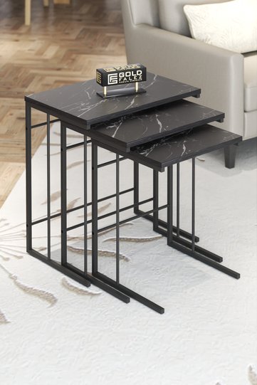 Solo 3-Piece Square Nesting Table Set - Black Marble Effect