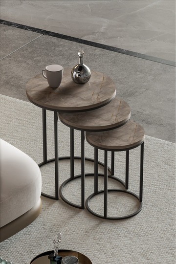 C 3-Piece Round Nesting Table Set - Multicolour