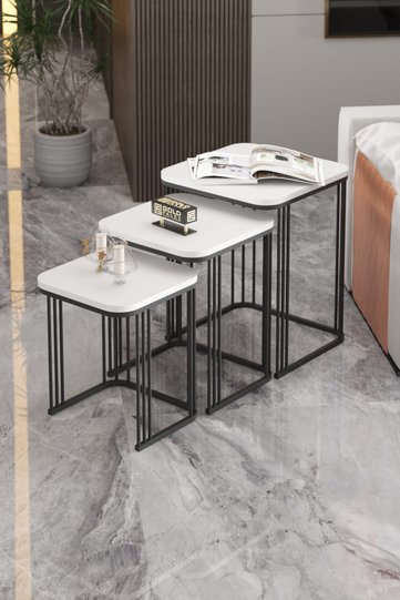 Alize 3-Piece Nesting Table Set Melamine-faced chipboard White
