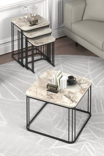 Alize Coffee Table and Nesting Table Set Melamine-faced Chipboard Multi-coloured