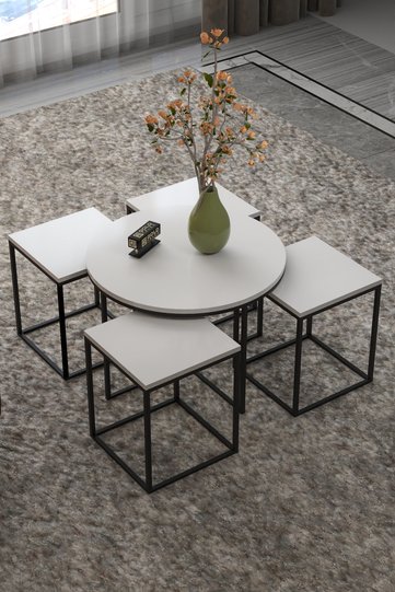 5-Piece Coffee Table and Nesting Table Set Melamine-faced Chipboard White