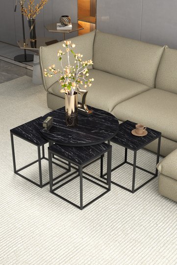 5-Piece Coffee Table and Nesting Table Set Melamine-faced chipboard Black