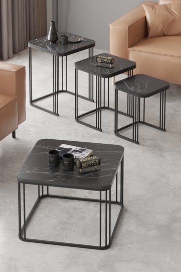 Alize Coffee Table and Nesting Table Set Melamine-faced Chipboard Black