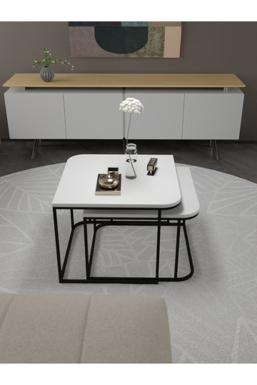 Damla 2-Piece Square Coffee Table - White