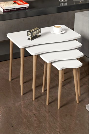 Turned Leg 4-Piece Square Nesting Table Set - White