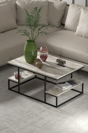 Coffee Table with Shelves - Ecru