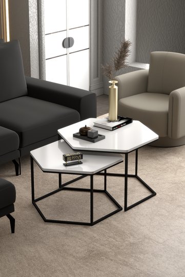 Hexagonal 2-Piece Coffee Table Melamine-faced Chipboard White