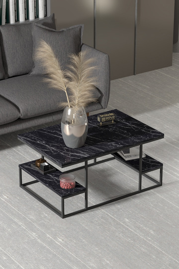 Coffee Table with Shelves - Black