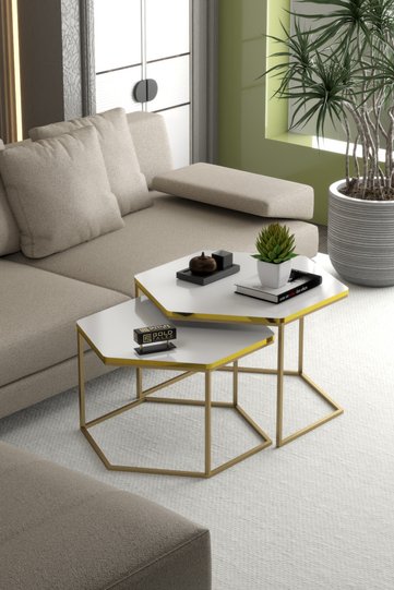 Hexagonal 2-Piece Coffee Table Melamine-faced Chipboard Yellow