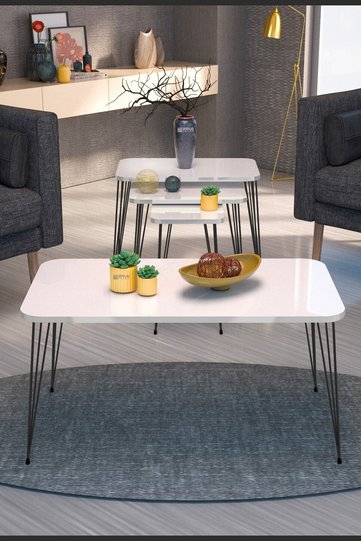 Black Wire Leg Square-Top 4-Piece Table Set - White