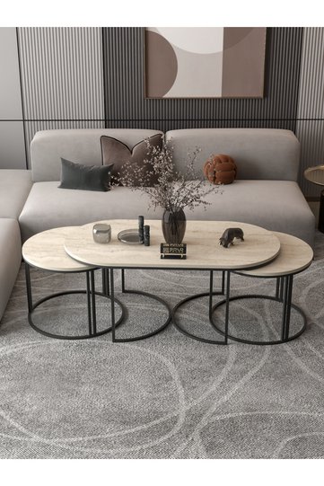 Dolunay Coffee & Side Table Set - Beige