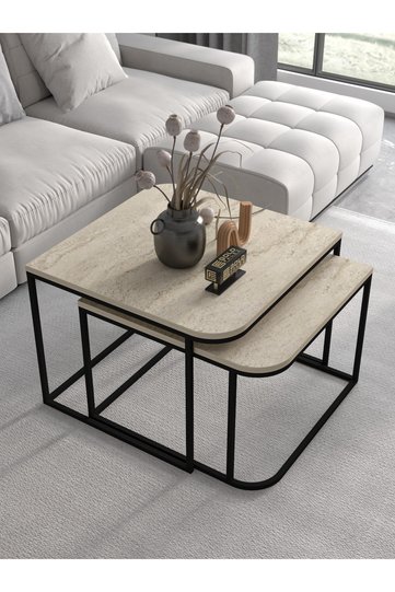 Damla 2-Piece Square Coffee Table - Multicolour