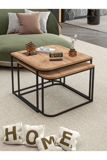 Damla 2-Piece Square Coffee Table - Brown