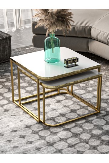 Damla 2-Piece Square Coffee Table - Yellow