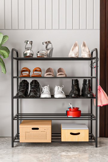 Metal Shoe Rack 5-Tier Organiser - Black