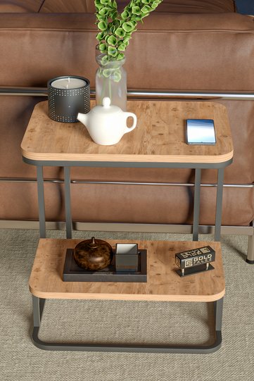 Double Metal Leg Rectangular Side Table - Brown