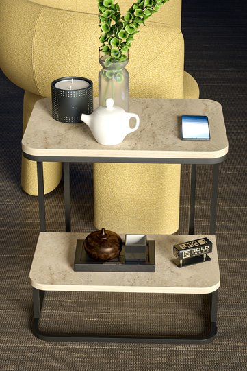 Double Metal Leg Rectangular Side Table - Ecru