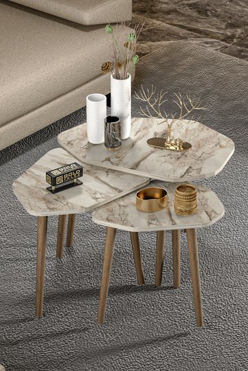 Trio 3-Piece Nesting Table Set Melamine-faced Chipboard Beige