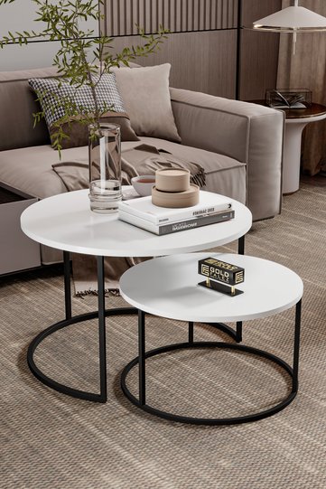 Bade 2-Piece Round Coffee Table - White