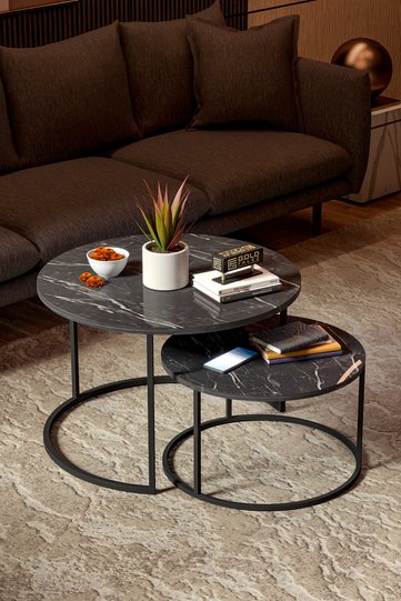 Bade 2-Piece Round Coffee Table - Black