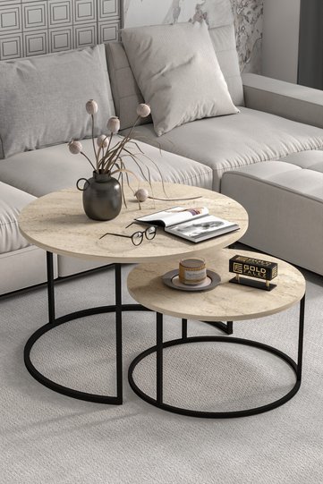 Bade 2-Piece Round Coffee Table - Beige