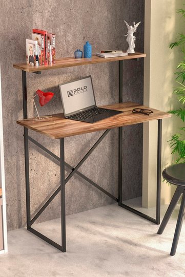 Multi-Purpose Desk with Front Shelf - Walnut